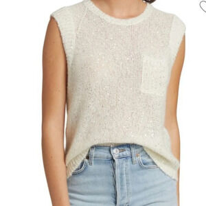 NWT ATM Anthony Thomas Mellino Beige Sequin Sweater Vest Sz Xs ($295) chalk